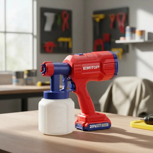 Pistola De Pintar Inalámbrica Emtop 800ml Modelo Elsg2002 Roja Azul Rojo Y Azul - Imagen 2