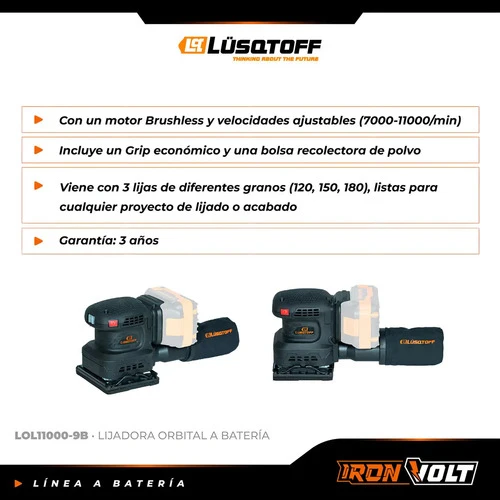 Lijadora Orbital 1/4 Inalambrica Lusqtoff Black Series Frecuencia 50 Hz Lol11000-9b Negro - Imagen 3