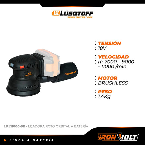Lijadora Roto Orbital Inalambrica Lusqtoff Black Series Frec - Imagen 3
