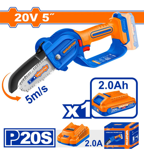 Mini Motosierra 5 A Bateria 2ah 20v Accesorios Wadfow - Imagen 2