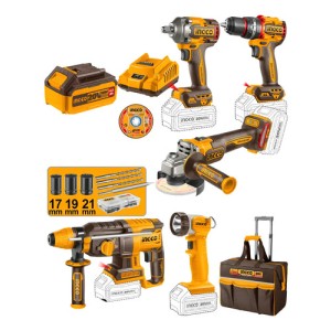 Kit 5 Herramientas A Batería 20v + Accesorios Ingco Ckli2059