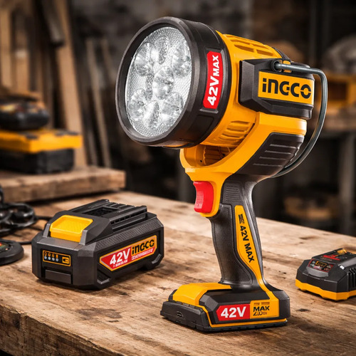 Linterna 42v 50w 2 Bateria 2ah Cargador Ingco Cwli42896 Blanco Amarillo - Imagen 3