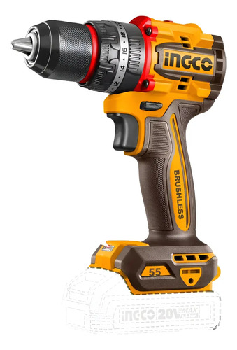 Taladro Percutor Ingco Cidli205581 Brushless 20v 13mm 55nm Naranja Amarillo