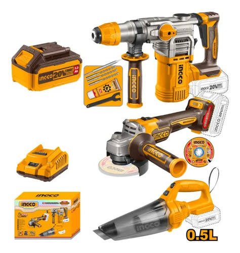 Kit Rotomartillo + Amoladora + Aspiradora Ingco Cosli240785