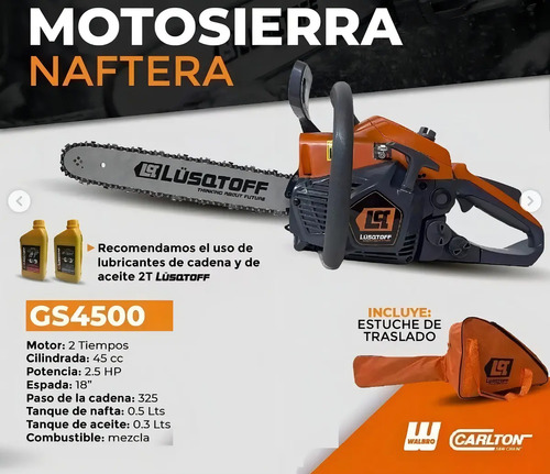 Motosierra Nafta Lusqtoff 45cc 2.5hp Esp. 18' Gs-4500 - Imagen 4