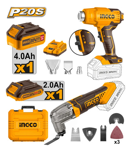 Kit 20v Pistola Calor Multifun Ingco C/bat Y Car En Maetin Color Amarillo - Imagen 3