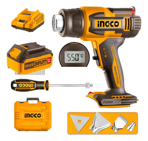 Pistola De Calor Inalambrica Bateria 5ah 20v Ingco Hgli20035