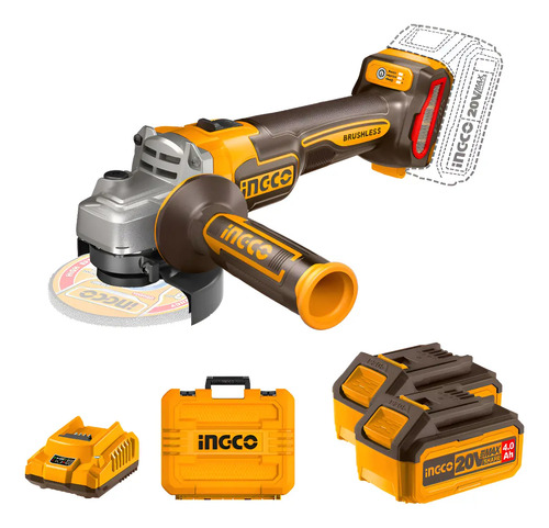 Amoladora Ingco + 2 BaterĂas 4ah + Cargador Y 10 Discos Color Naranja claro Frecuencia 50HZ-60HZ