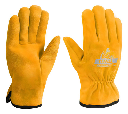 Guantes Total De Cuero 10'' 25cm, Para Trabajos Pesados, Jardinería, Taller - Tsp14210 Naranja