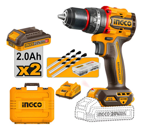 Taladro Atornillador Percutor Ingco Brushless 55nm Compa Color Naranja Frecuencia 50