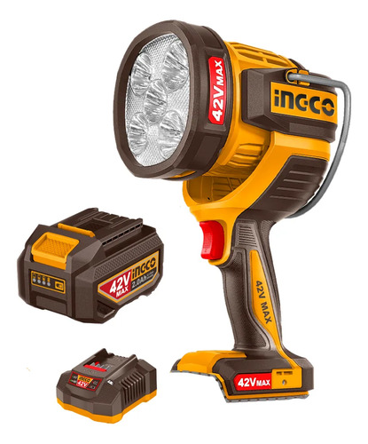 Linterna 42v 50w 2 Bateria 2ah Cargador Ingco Cwli42896 Blanco Amarillo