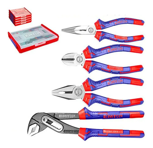 Packx4 Alicate 6'' Pinza7'' Y 8'', Pico Loro10''+ Caja Emtop