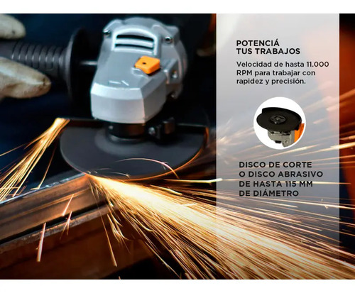 Mini Amoladora Angular Lusqtoff 720w Electrica 115mm 4.1/2 Color Naranja Frecuencia 50Hz - Imagen 7