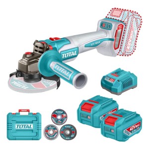 Amoladora Inalámbrica Total 42v Industrial - Motor Sin Carbones 1280w - 4.1/2 Pulgadas, 115mm - Con 2 Baterías 2.5ah Litio-ion, Cargador, Discos Y Maletín - Tagli4128112 Turquesa