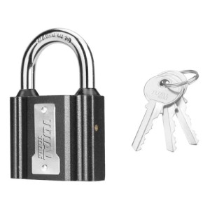 Candado Seguridad Total De Hierro, 714g 75mm, Con 3 Llaves - Tlk31751 Negro