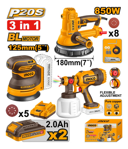 Kit Pistola Pintar + Lijadora Yeso Orbital Ingcco Cosli2502 - Imagen 2