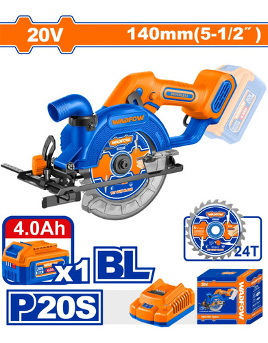 Sierra Circular Bateria 20v 5-1/2 140mm Cargador Wadfow - Imagen 2