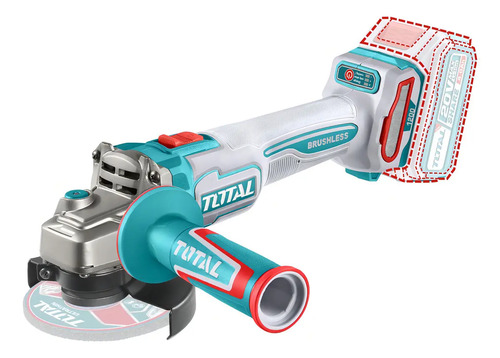 Amoladora Inalámbrica Total 20v Industrial - Motor Brushless, Sin Carbones 1200w - 4.1/2 Pulgadas, 115mm - No Incluye BaterĂa Ni Cargador - Tagli221153 Turquesa