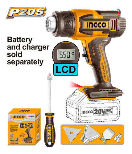 Pistola De Calor 20v Regulable Sin Bateria Ingco Hgli2003 - Imagen 3
