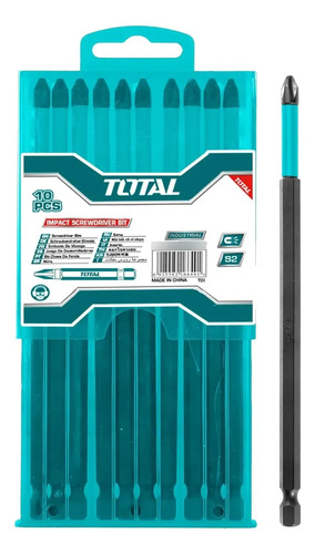 Juego De 10 Puntas Phillips Magnéticas Total Para Atornillador De Impacto 1/4'', PH2 200mm, Línea Industrial, Incluye Estuche Organizador - TACIM16PH285