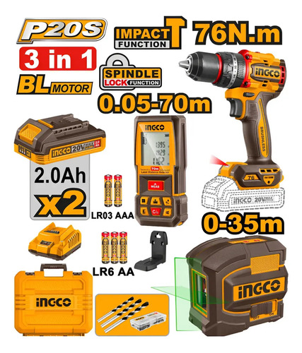 Kit Herramientas Inalambricas A Bateria Ingco Cosli250511 - Imagen 2