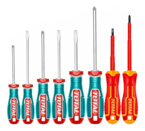 Set, Juego De 8 Destornilladores Total, Imantados - Chatos, Phillips, Aislados - TKSDS0836