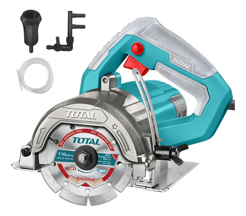 Sierra Total 1400w Cortadora De Cerámica Mármol Azulejo Concreto, 4.3/8'' 110mm - Incluye Disco, Manguera Y Adaptadores - Ts3141106 Turquesa 50/60hz