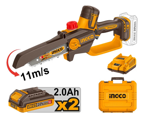 Motosierra 20v Bateria Cargador Accesorios Ingco Cgsli20662 - Imagen 3