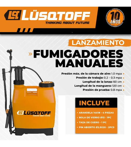 Pulverizador Fumigador Manual Mochila 16 Litros Lusqtoff Col - Imagen 2