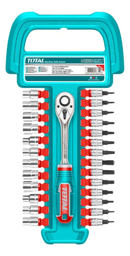 Juego De Dados, Tubos Y Llave Crique Total, 27 Piezas, Encastre 1/4'' - Tht141271 Turquesa