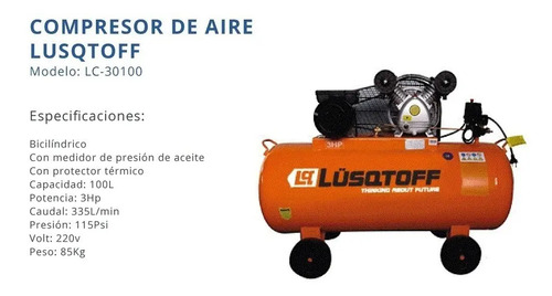 Compresor De Aire Eléctrico Lüsqtoff Lc-30100 100l 3hp Naranja 50 Hz Monofásica - Imagen 2