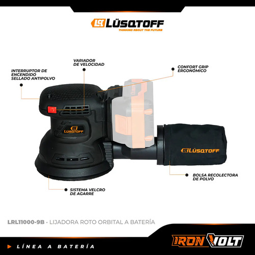 Lijadora Roto Orbital Inalambrica Lusqtoff Black Series Frec - Imagen 2