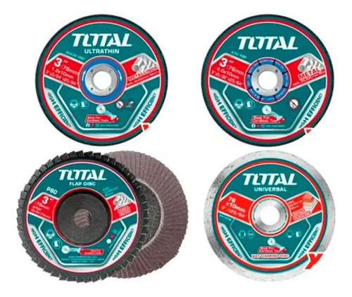 Set 30 Discos Total Para Mini Amoladora 3'' 76mm, Corte Metal, Desbaste, Diamantado, Flap - TAC97630
