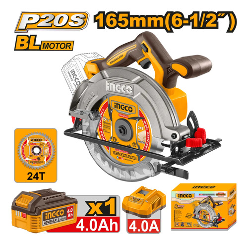 Sierra Circular A Bateria 4.0ah 20v 165mm Ingco Csli16523 - Imagen 3