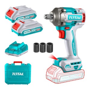 Llave, Pistola De Impacto Inalámbrica Total 20v Industrial - Motor Brushless, Sin Carbones, Encastre 1/2'', Torque 405nm - Con 2 Baterías 2.0ah Litio-ion, Cargador, Dados Y Maletín - Tiwli2045 Cian