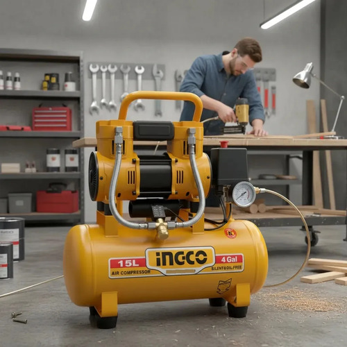 Compresor 15lt 1.5hp Libre De Aceite Bajo Ruido Ingco Acs11 Naranja Oscuro 50 Hz /60 Hz Monofásica - Imagen 4