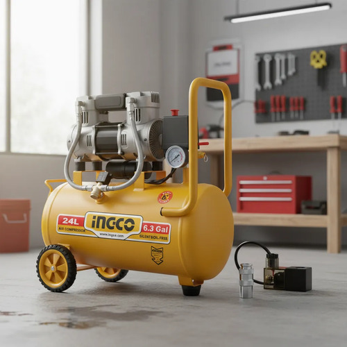 Compresor 24lt 1.5hp Libre De Aceite Bajo Ruido Ingco - Imagen 2