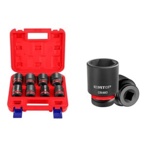Dados Impacto Encastre 3/4'' Set 8pcs Maletín Emtop Rojo