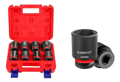 Dados Impacto Encastre 3/4'' Set 8pcs Maletín Emtop Rojo