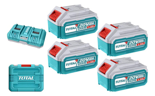 Set 20v Total, 4 BaterĂas Litio Ion 5.0ah + Cargador Doble