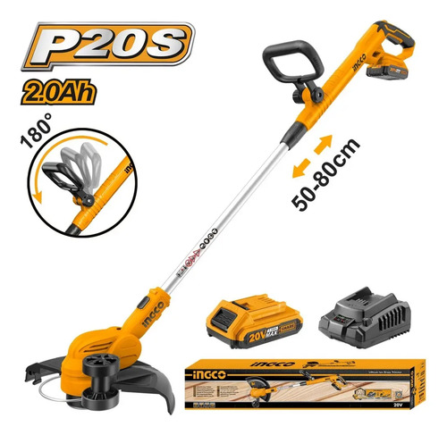 Bordeadora C Bateria Y Cargador Ingco Cgtli203285 Amarillo - Imagen 2