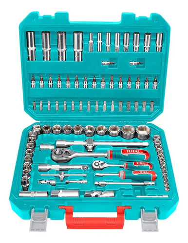Juego De Dados Total Industrial, Tubos, Llaves Crique Y Puntas, 94 Piezas, Encastre 1/2'' Y 1/4'' - Incluye Maletín Plástico - Tht421942 Turquesa