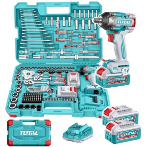 Set 172 Piezas Total: Llave Impacto 20v 1/2'' Motor Sin Carbones 550nm + Llaves, Dados, Puntas - Con 2 Baterías 4.0ah Litio-ion, Cargador Y Maletín - Thkthp41728 Turquesa