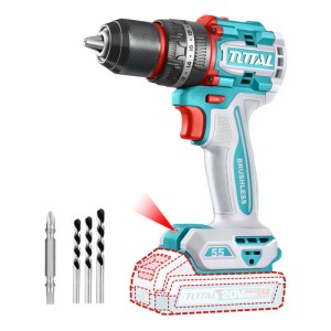 Taladro Percutor Y Atornillador Inalámbrico Total 20v, Industrial, Motor Sin Carbones - Mandril 13mm, 55nm - Con Mechas Y Punta - No Incluye Batería Ni Cargador - Tidli205581 Turquesa