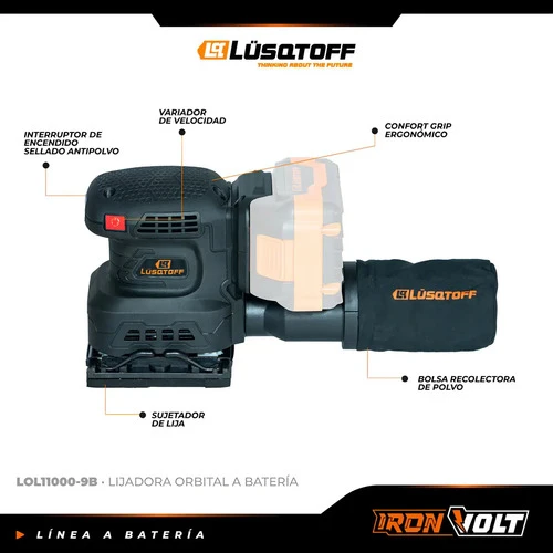 Lijadora Orbital 1/4 Inalambrica Lusqtoff Black Series Frecuencia 50 Hz Lol11000-9b Negro - Imagen 4