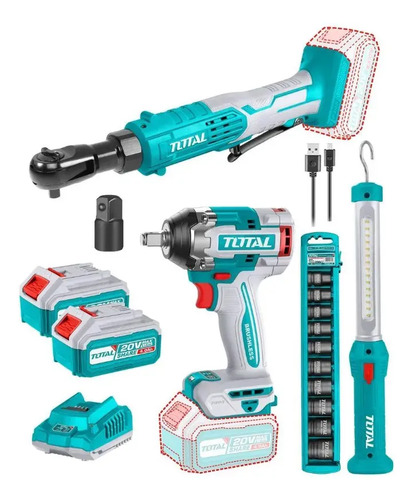 Llave Criquet + Llave De Impacto + Linterna + Dados Total Turquesa 50 Hz/60 Hz