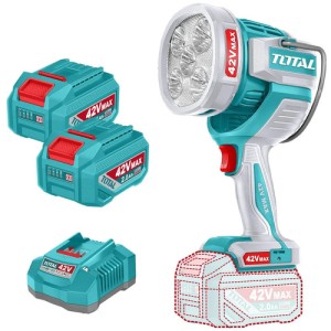 Foco Led Inalámbrico Total 42v, Linterna De Mano Para Trabajo, Camping - 1200/1800/2800 Lúmenes - Con 2 Baterías 2.0ah Litio-ion Y Cargador - Twli42896 Turquesa