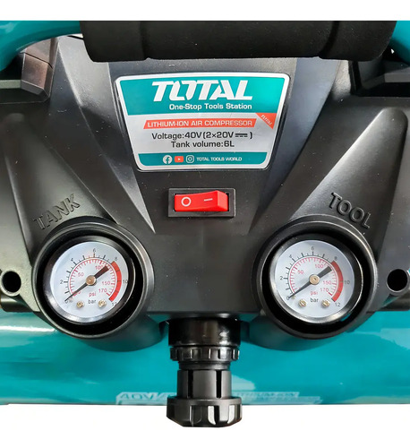 Compresor De Aire Inalámbrico Total 40v 6 Litros, 120psi, 98l/min - Funciona Con 2 Baterías De No Incluye Batería Ni Cargador - Tacli2003 Turquesa 50 Hz Monofásica - Imagen 5