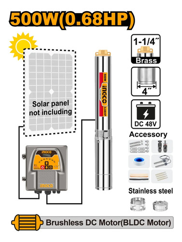 Bomba Solar Pozo Semisurgente 500w 48v S/panel Ingco - Imagen 2