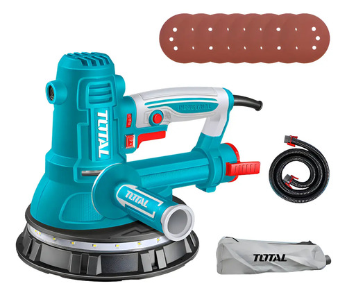 Lijadora De Yeso Total 850w Industrial, Diámetro 180mm, Luz Led 360º, Velocidad Variable, 6 Niveles - Incluye 8 Lijas, Bolsa Recolectora De Polvo Y Bolso De Transporte - Tdws10508 Turquesa